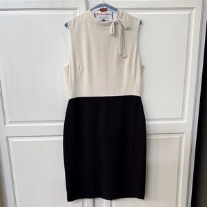 Sleeveless Two-Tone Bow Neck Midi Dress - Cream & Black